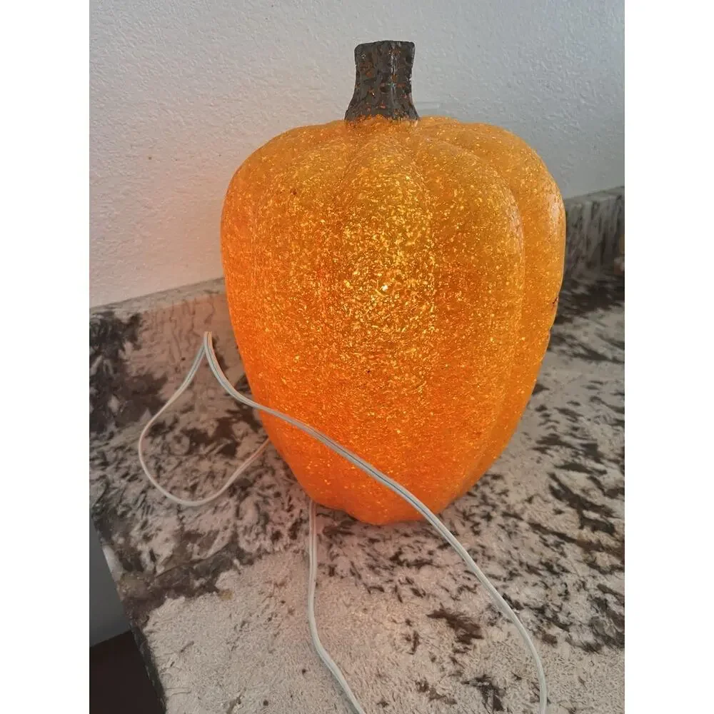 Seasons Melted Bead Popcorn Lightup Jack-O-Lantern Pumpkin Tiki Cat 12” Vintage